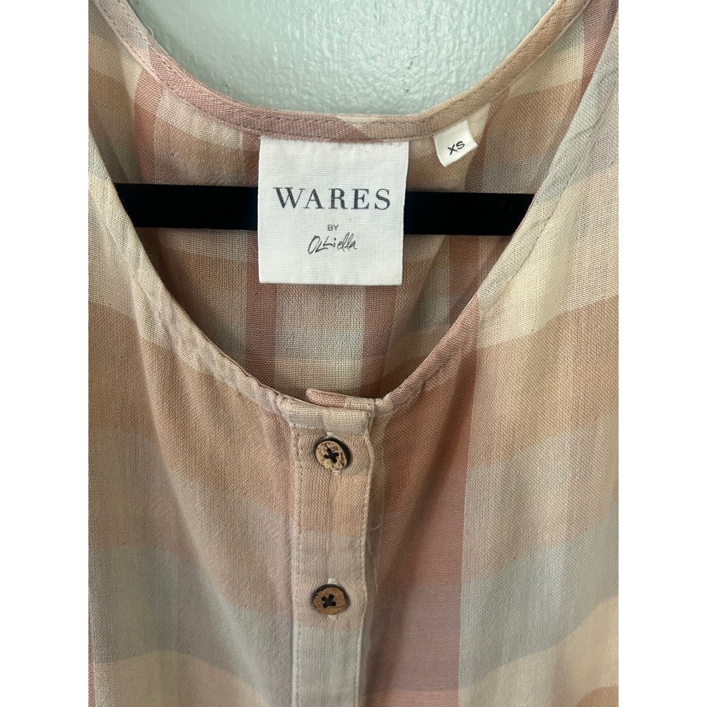 Wares by Olli Ella Plaid Jumpsuit With Pockets Women XS Organic Cotton Tie Waist - Picture 4 of 10